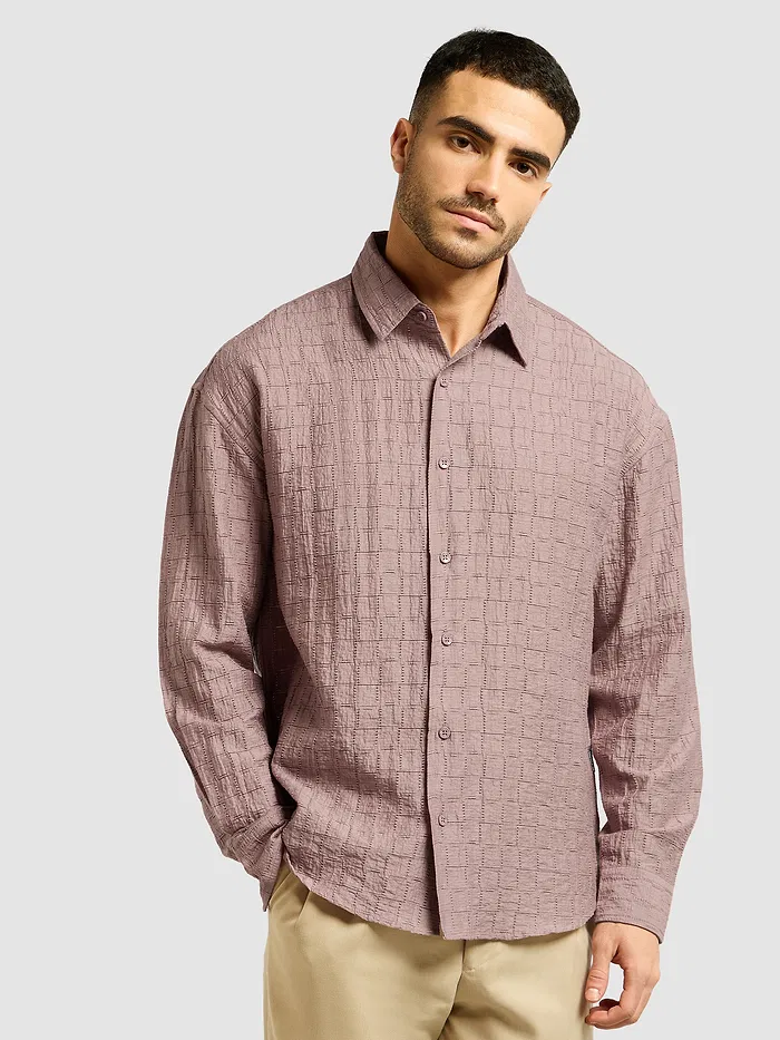 Mauve Textured Jacquard Shirt