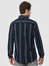 Navy Blue Striped Cotton Corduroy Shirt