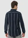 Navy Blue Striped Cotton Corduroy Shirt