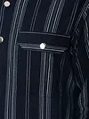 Navy Blue Striped Cotton Corduroy Shirt