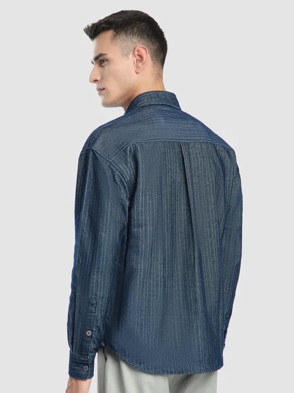 Navy Striped Corduroy Shirt