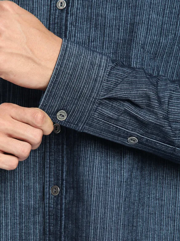 Navy Striped Corduroy Shirt
