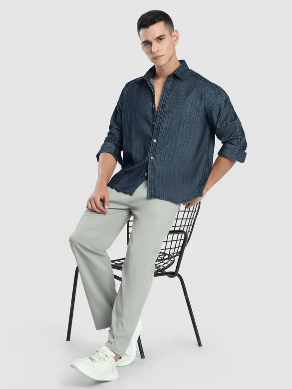 Navy Striped Corduroy Shirt