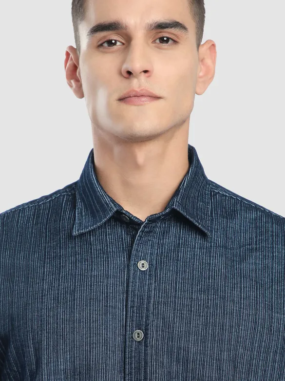 Navy Striped Corduroy Shirt