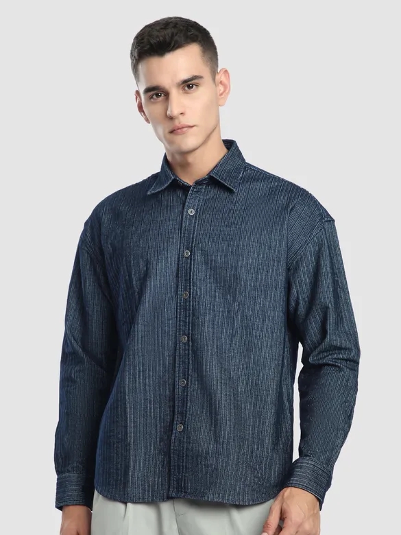 Navy Striped Corduroy Shirt