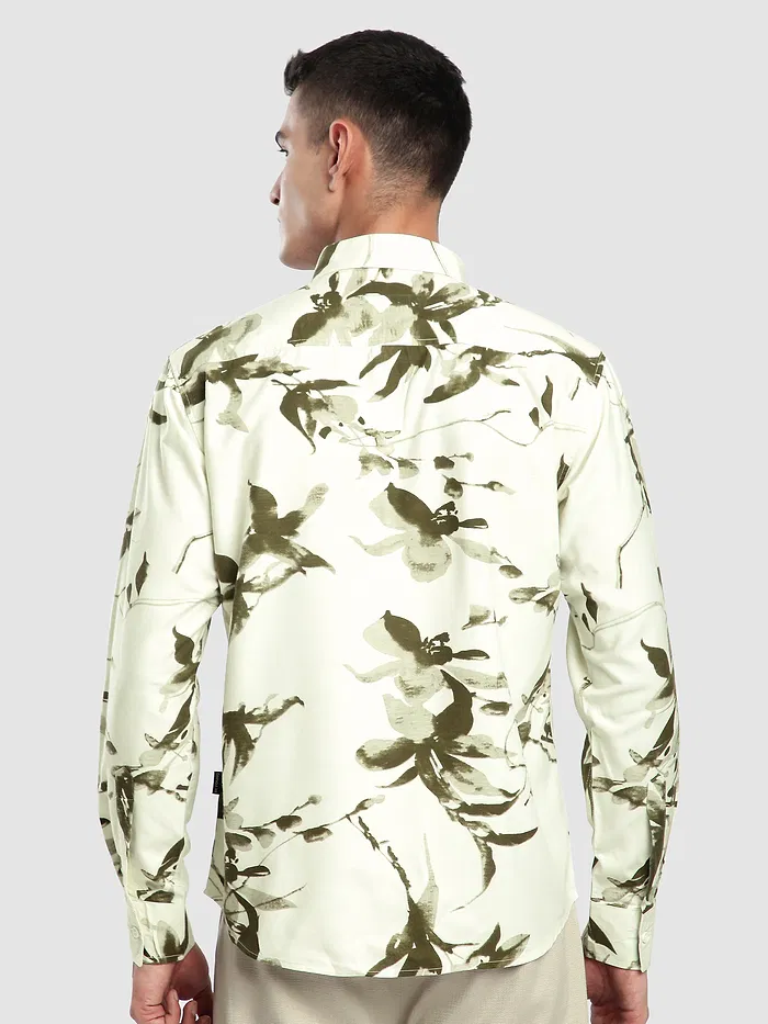 Off White Abstract Floral Printed Shirt