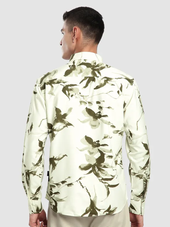 Off White Abstract Floral Printed Shirt