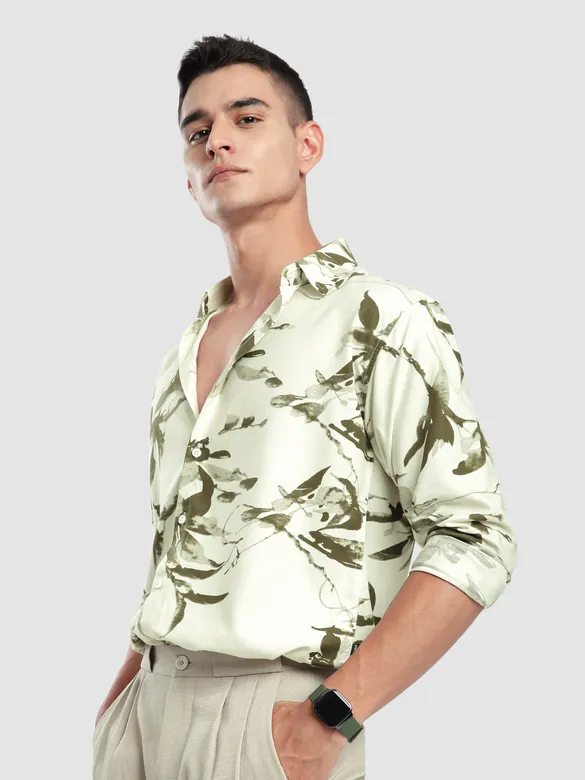 Off White Abstract Floral Printed Shirt