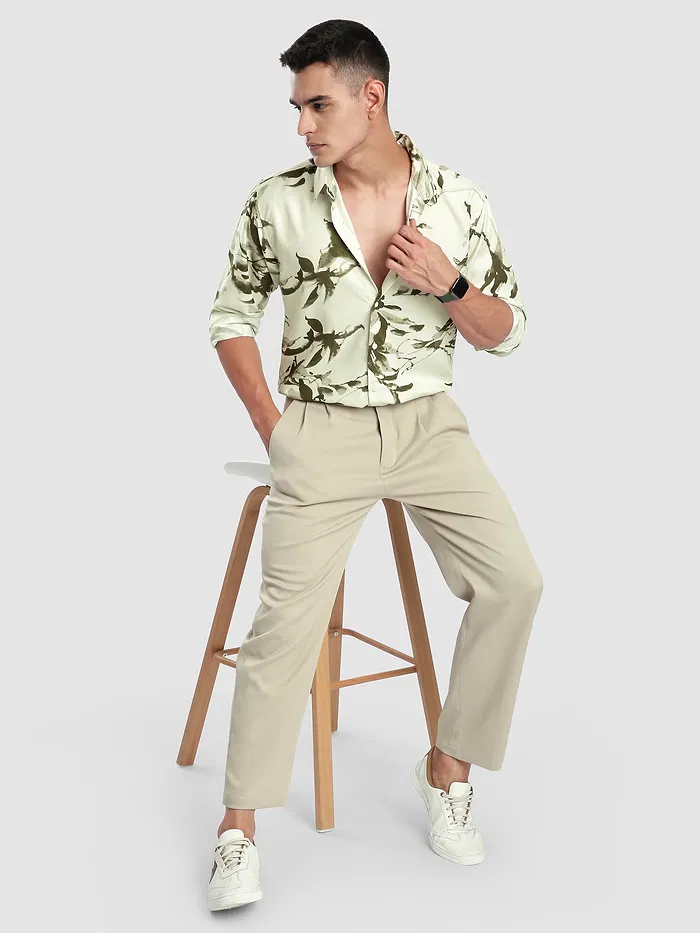 Off White Abstract Floral Printed Shirt