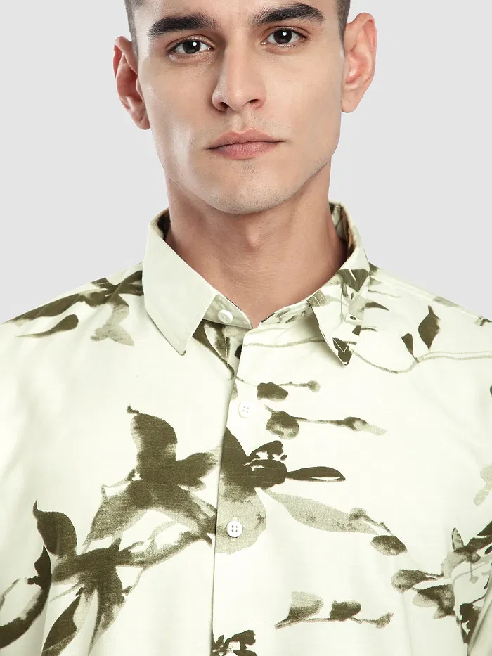Off White Abstract Floral Printed Shirt