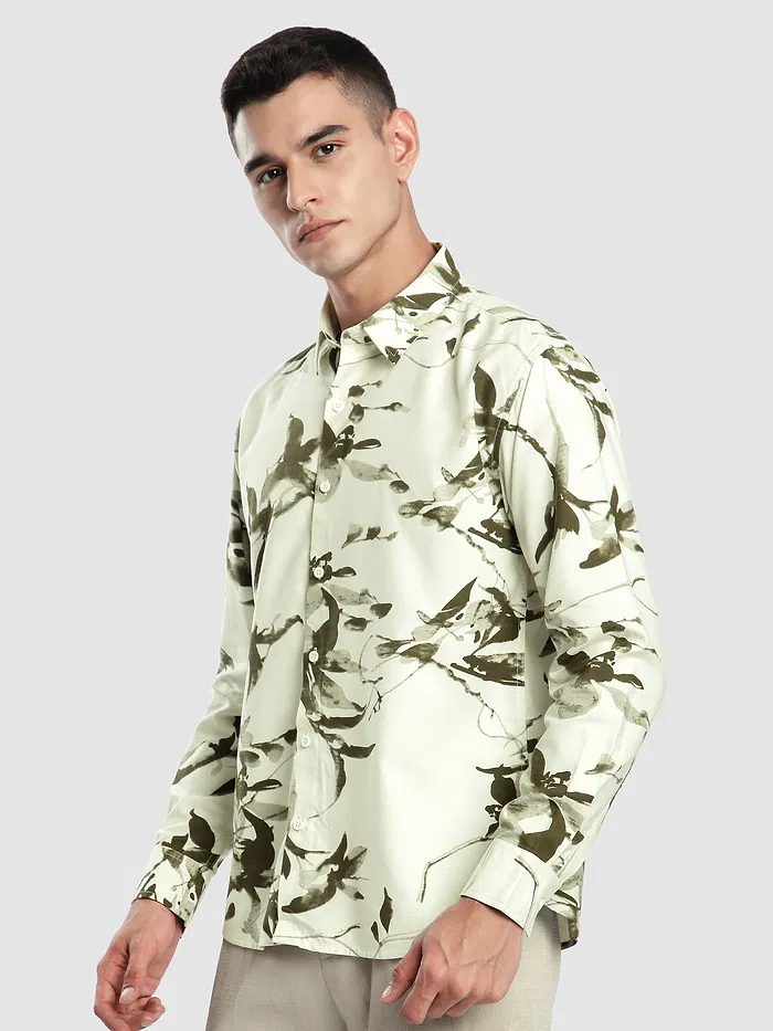 Off White Abstract Floral Printed Shirt