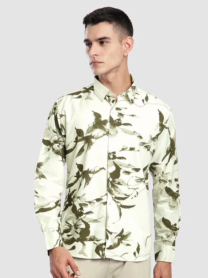 Off White Abstract Floral Printed Shirt