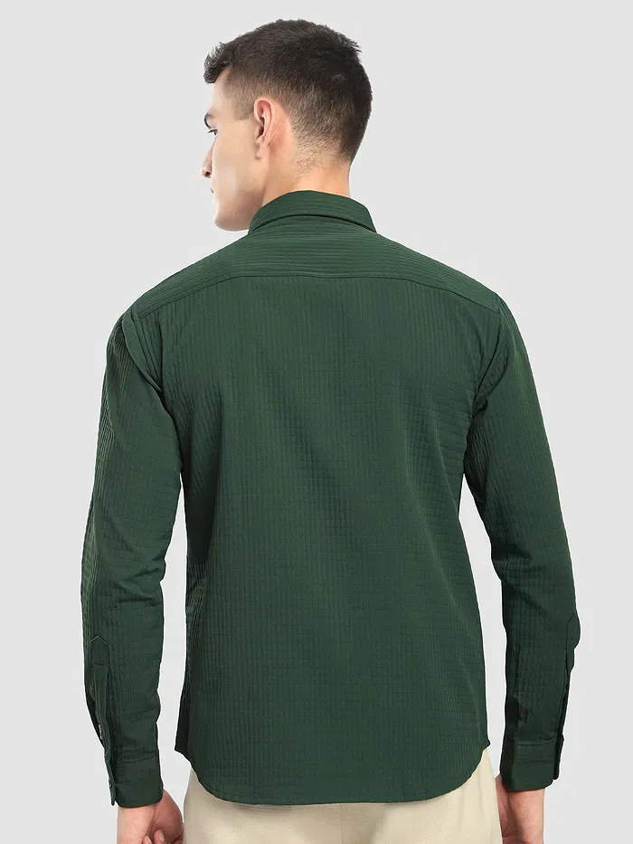 Olive Green Textured Western Shirt
