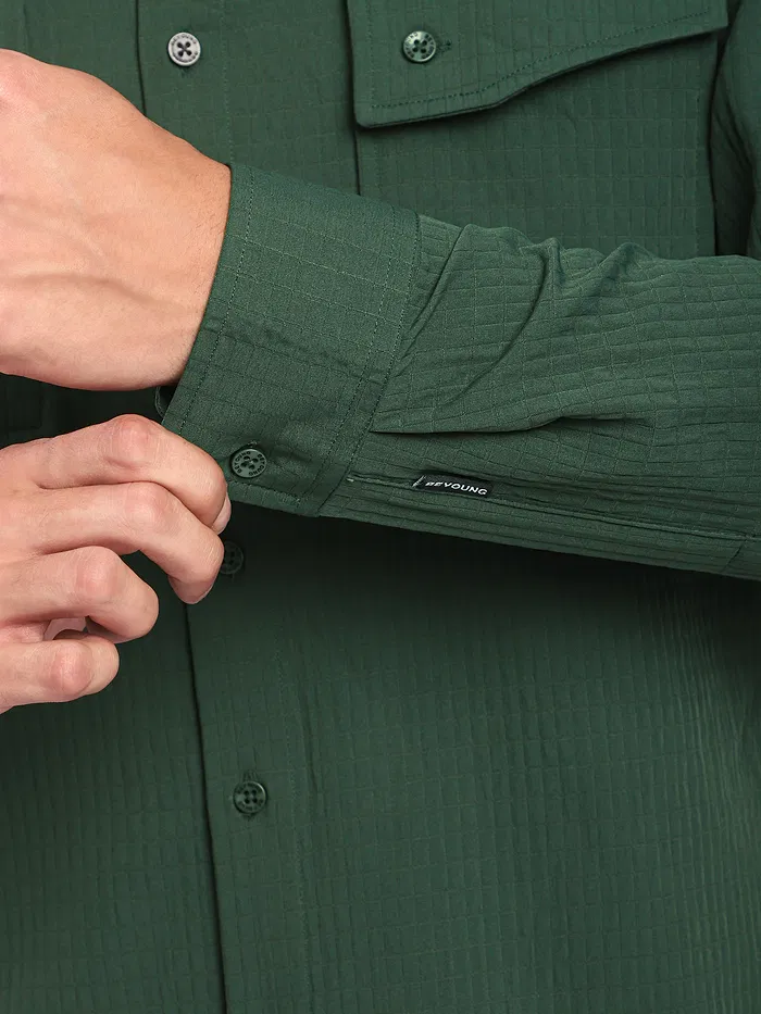 Olive Green Textured Western Shirt