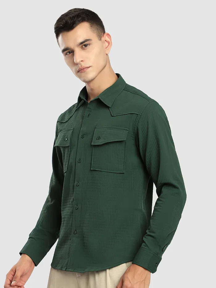 Olive Green Textured Western Shirt