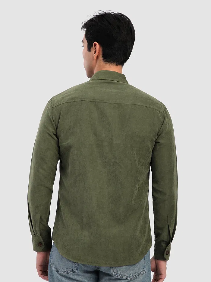 Olive Panel Suede Shirt