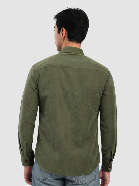 Olive Panel Suede Shirt