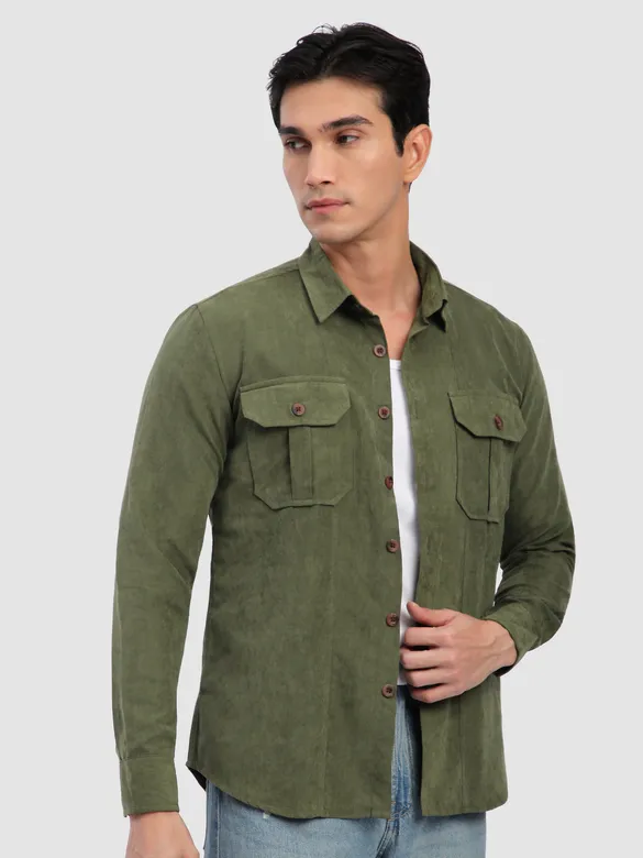 Olive Panel Suede Shirt