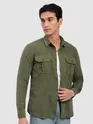 Olive Panel Suede Shirt