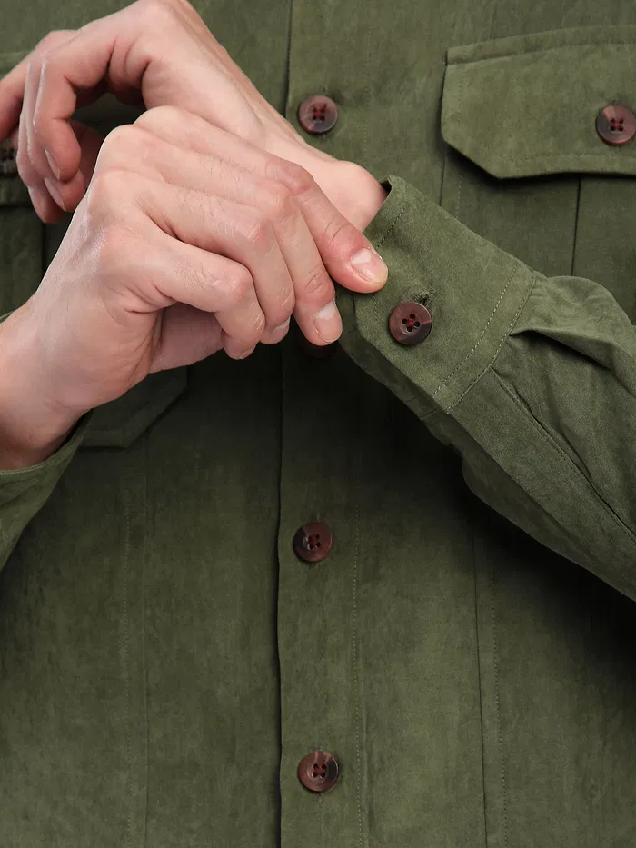 Olive Panel Suede Shirt