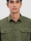 Olive Panel Suede Shirt