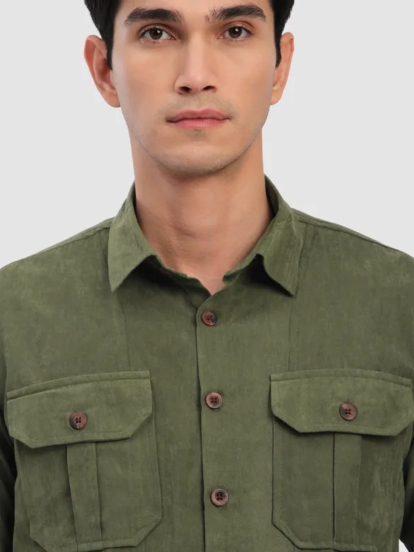 Olive Panel Suede Shirt