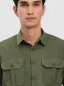 Olive Panel Suede Shirt