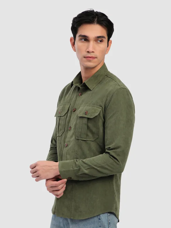 Olive Panel Suede Shirt