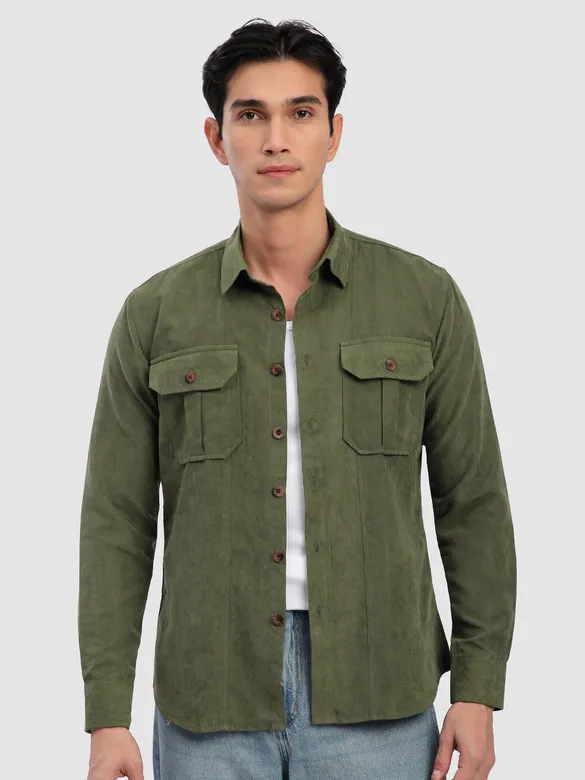 Olive Panel Suede Shirt
