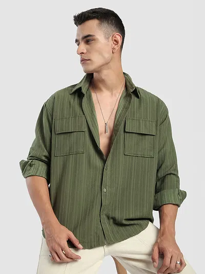 Olive Structured Stripe Shirt