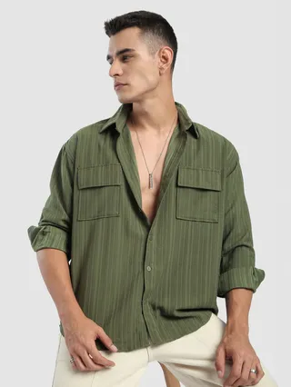 Olive Structured Stripe Shirt