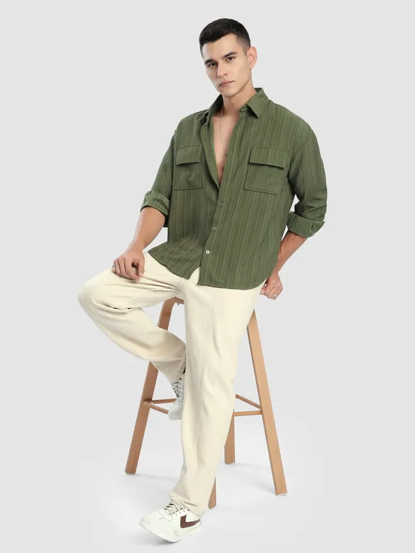 Olive Structured Stripe Shirt