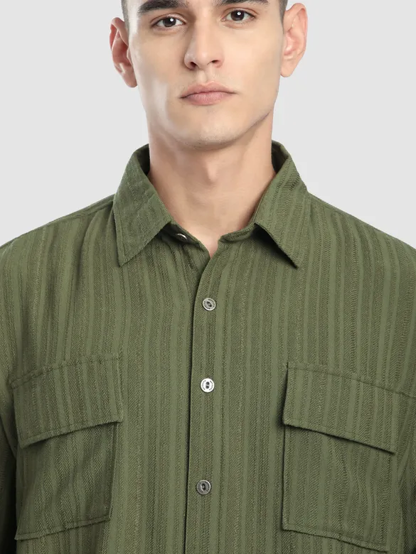 Olive Structured Stripe Shirt