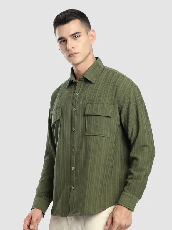 Olive Structured Stripe Shirt