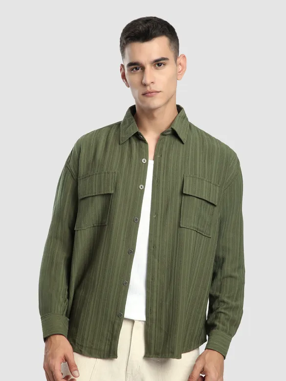Olive Structured Stripe Shirt