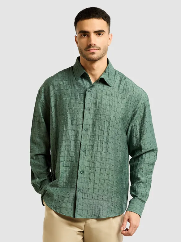 Regent Green Textured Jacquard Shirt