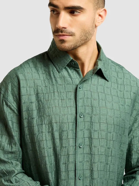 Regent Green Textured Jacquard Shirt
