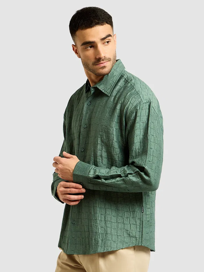 Regent Green Textured Jacquard Shirt