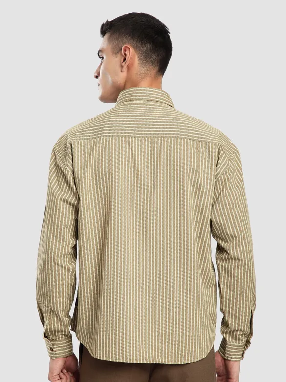 Sand Brown Herringbone Striped Shacket