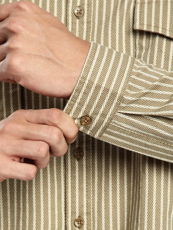 Sand Brown Herringbone Striped Shacket