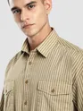 Sand Brown Herringbone Striped Shacket