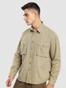 Sand Brown Herringbone Striped Shacket