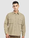 Sand Brown Herringbone Striped Shacket