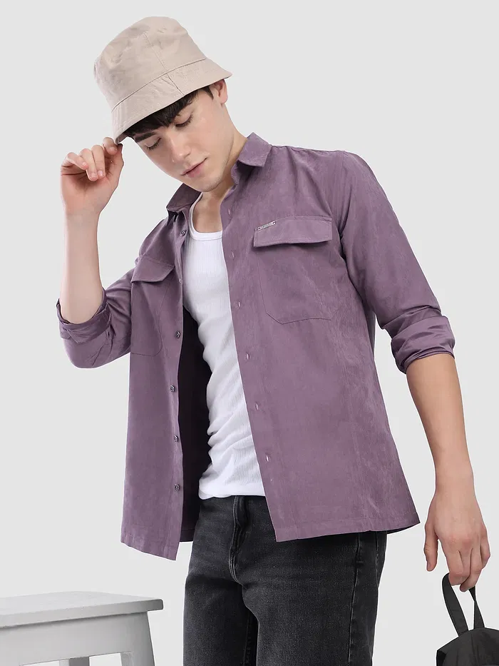Violet Dual Pocketed Suede Shirt
