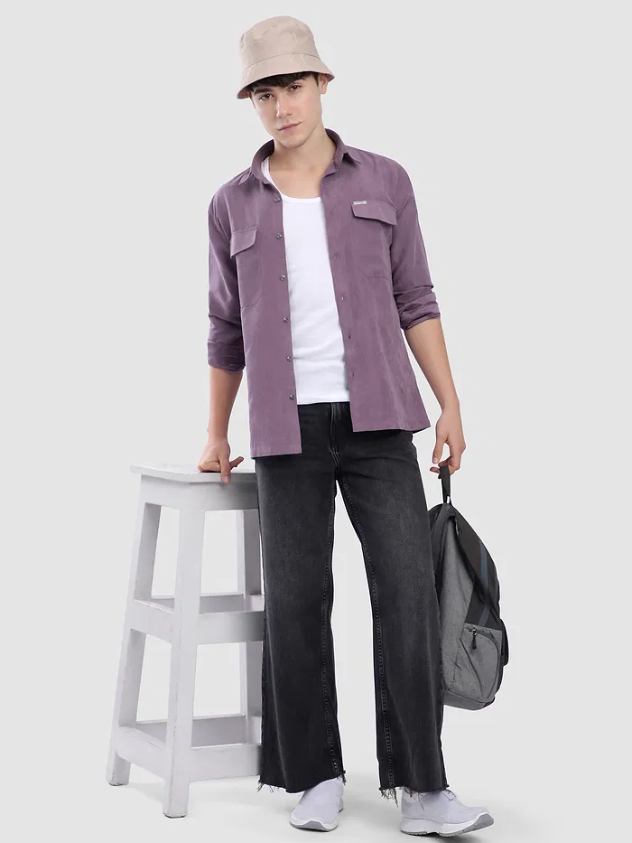 Violet Dual Pocketed Suede Shirt