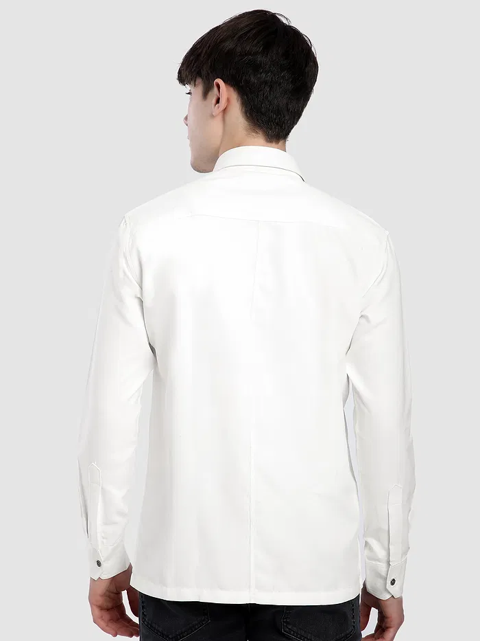 White Dual Pocketed Suede Shirt