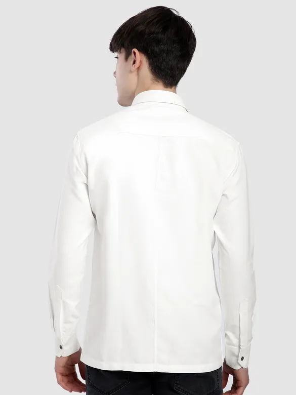 White Dual Pocketed Suede Shirt