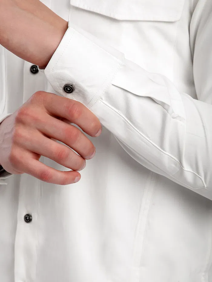 White Dual Pocketed Suede Shirt