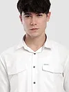 White Dual Pocketed Suede Shirt