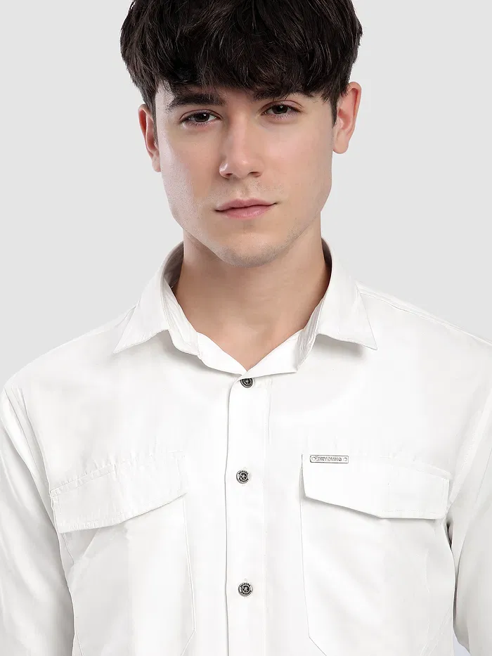 White Dual Pocketed Suede Shirt